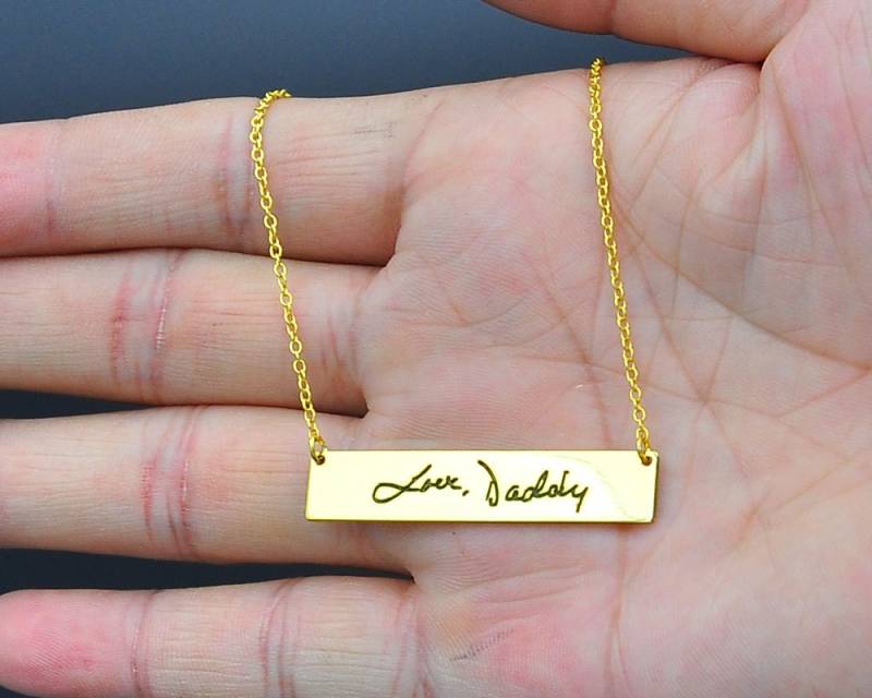 Gravur Signature Gold Bar, Personalisierte Handstempel Handschrift Halskette, Benutzerdefinierte Namensschild Gedenkschmuck von weimeiOrnaments
