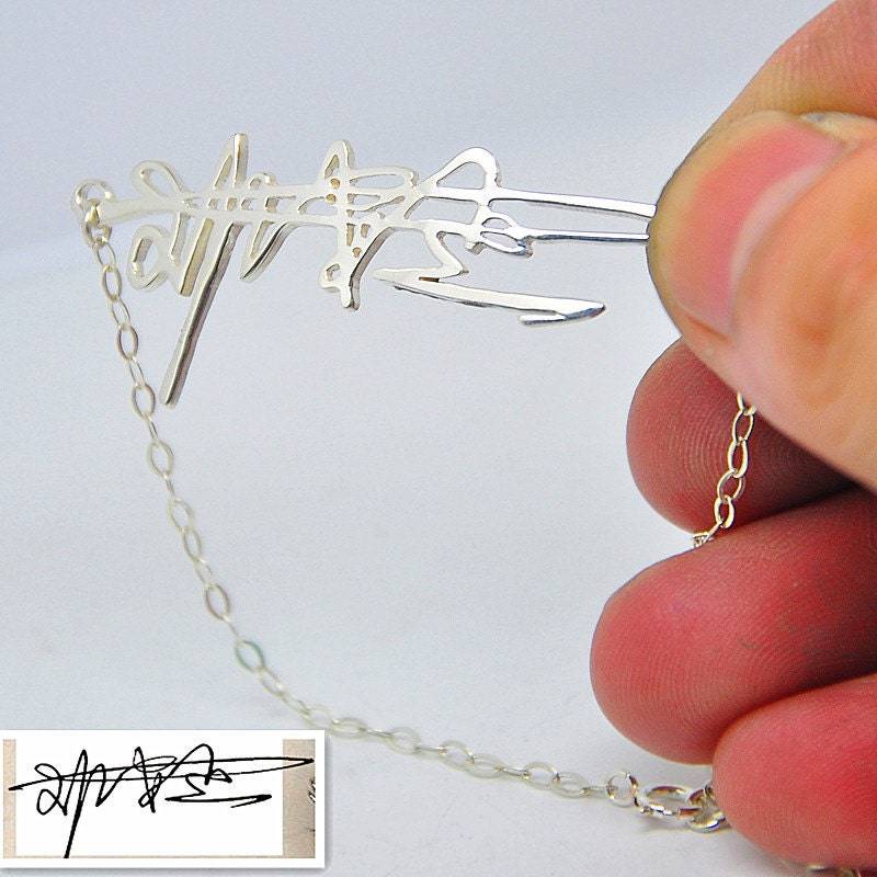 Handgemachtes Signature Armband, Personalisiertes Handschrift Sterling Silber Name Benutzerdefinierter Schmuck, Weihnachtsgeschenk von weimeiOrnaments