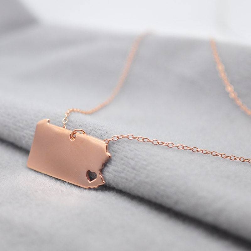Ich Herz Pennsylvania Pa, Benutzerdefinierte Silber Zustand Pendent, Personalisierte Karte Schmuck, Rose Goldene Kette, Weihnachtsgeschenk von weimeiOrnaments