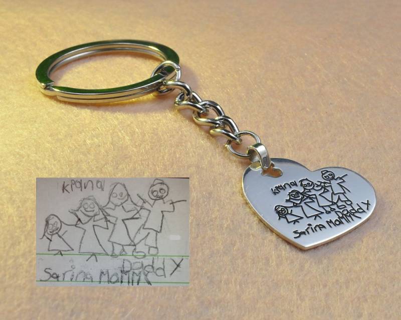 Individuelle Kind Zeichnung Gravierte Schlüsselanhänger, Personalisierte Hand Geschrieben Memorial Handschrift Benutzerdefinierte Wort Stempel von weimeiOrnaments