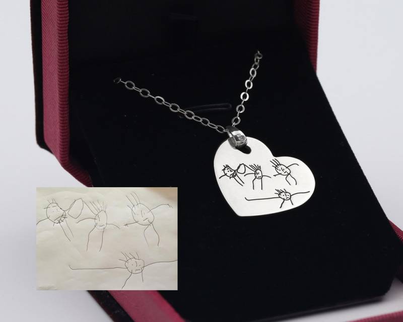 Kinder Halskette, Sterling Herz Handschrift Benutzerdefinierte Worte Gedenkschmuck, Geschenk von weimeiOrnaments