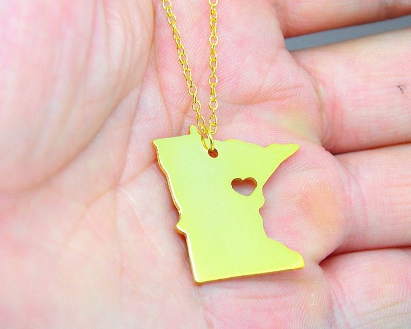 Minnesota Mn Halskette Gold, Herz Ausgeschnitten, Personalisierte Karte Staat Halskette, Ich Liebe Haus Memorial Schmuck, Benutzerdefinierte von weimeiOrnaments