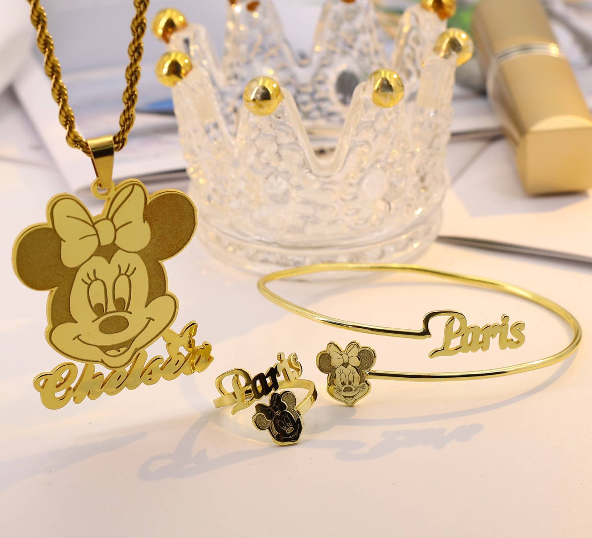 Niedliches Baby Minnie Maus Schmuckset, Personalisierter Schmuck Für Kinder, Personalisierte Charakter Halskette, Namensschild Anhänger, Armband von weimeiOrnaments