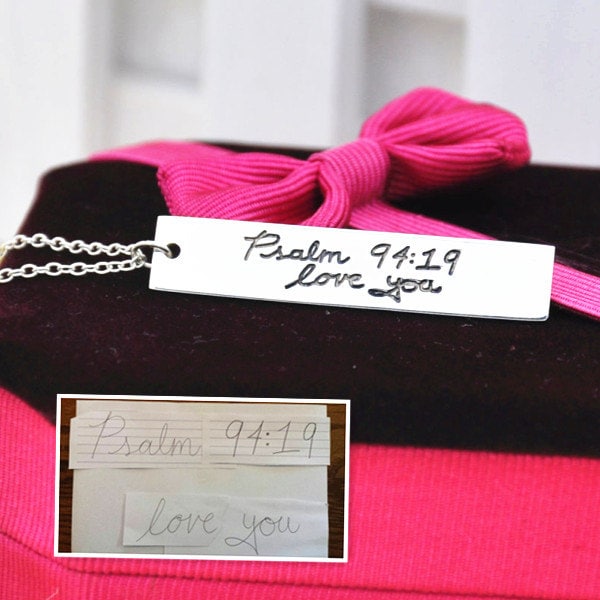 Personalisierte Handschrift Vertikale Bar Halskette, Sterling Silber Signatur Namensschild, Benutzerdefinierte Namen Erinnerungsgeschenk von weimeiOrnaments