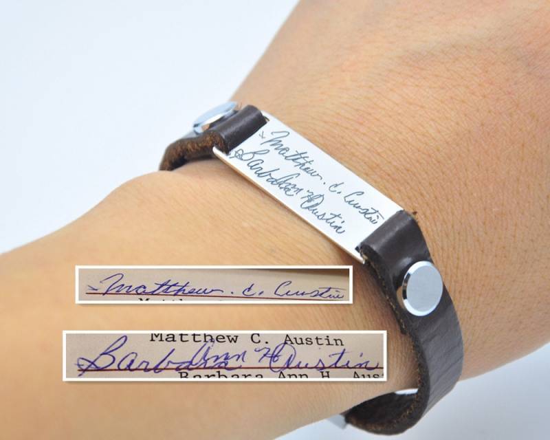 Personalisierte Herrenarmband, Silber Signatur-Leder-Armband, Individuelle Handschrift Armreif, Gravur Memorial Schmuck, Stempel Name Personalisierte Herrenarmband, Silber Signatur-Leder-Armband, Individuelle Handschrift Armreif, Gravur Memorial Schmuck, Stempel Name von weimeiOrnaments