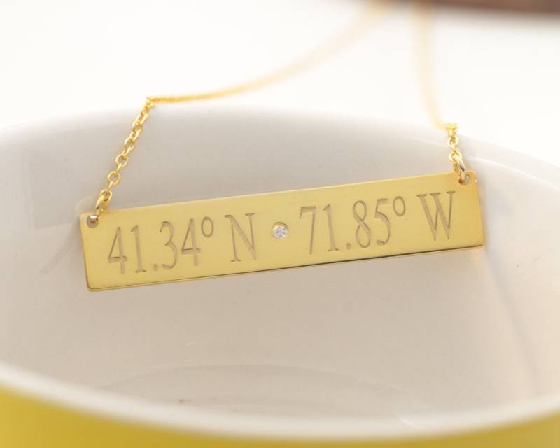 Personalisierte Längengrad Breitengrad Bar Mit Geburtsstein, Sterling Silber, Gold Gravieren Koordinieren, Benutzerdefinierte Zirkon Stein, Mutter von weimeiOrnaments