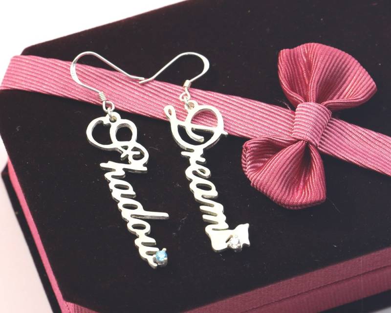 Personalisierte Lange Ohrringe Name, 925 Sterling Silber Ohrringe, Benutzerdefinierte Baumeln Ohrring Zirkon Stein, Name Tropfen Boho von weimeiOrnaments