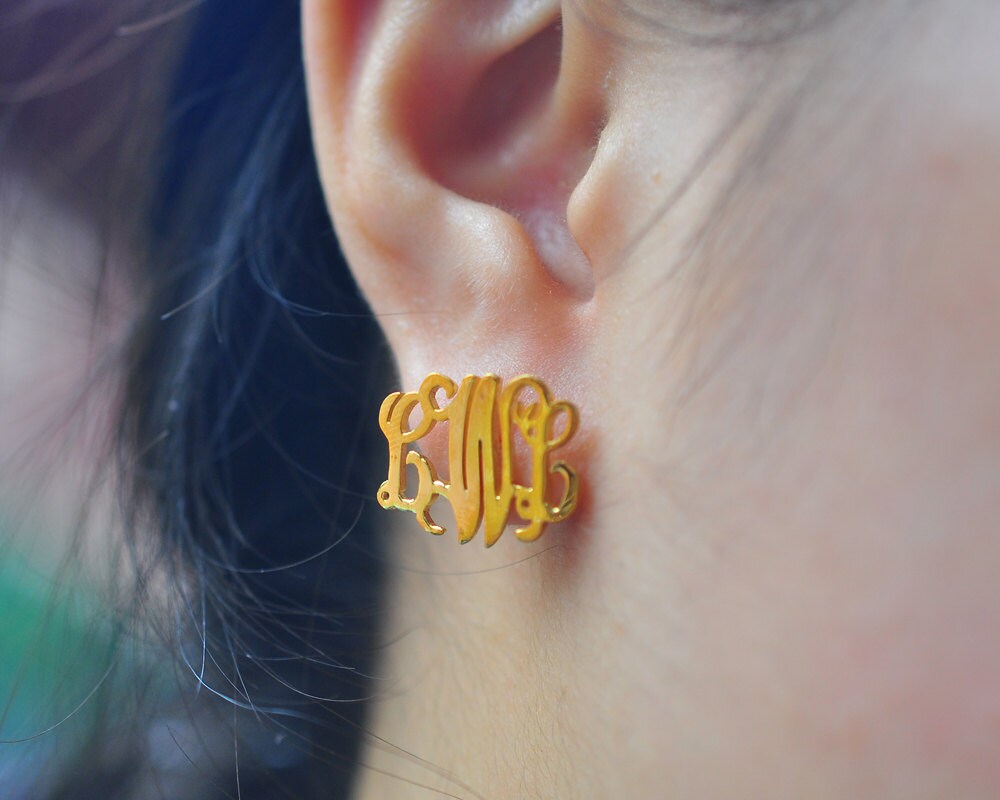 Personalisierte Monogramm Ohrringe, Gold Ohrstecker Hand Ausgeschnitten Erste Sterling Silber Edel Name Schmuck, Weihnachtsgeschenk Personalisierte Monogramm Ohrringe, Gold Ohrstecker Hand Ausgeschnitten Erste Sterling Silber Edel Name Schmuck, Weihnachtsgeschenk von weimeiOrnaments
