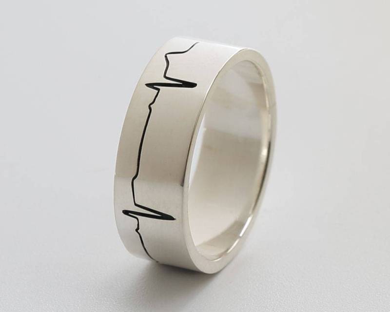 Personalisierter Herzschlag Ring Mit Gravur, 6 Mm Sterling Band, Gravur Ihres Herzschlags, Benutzerdefinierter Ehering von weimeiOrnaments