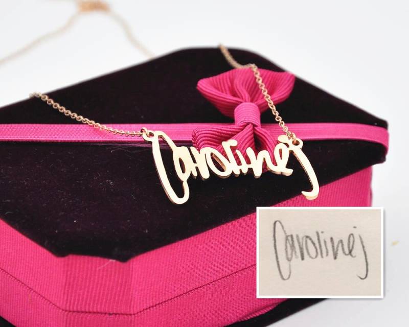 Rose Gold Signature Halskette, Benutzerdefinierte Typenschild Anhänger, Hand Ausgeschnitten Name Charme, Personalisierte Brautjungfer Schmuck von weimeiOrnaments