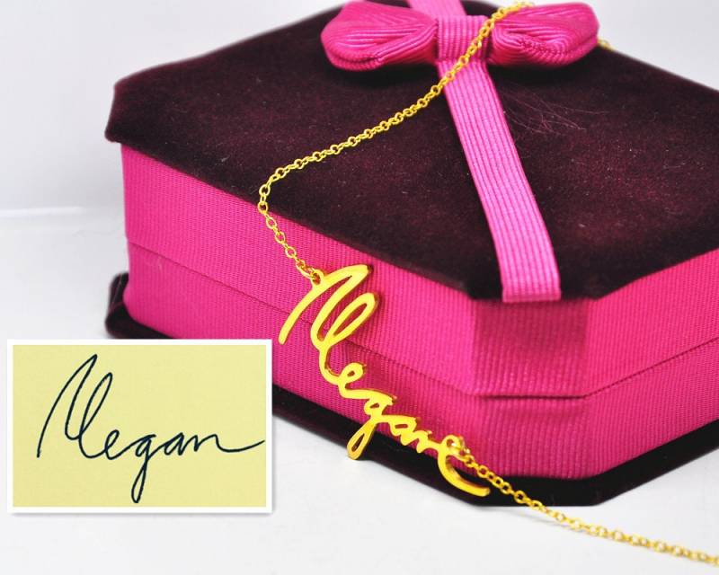 Signatur Halskette Gold, Vermeil Personalisierte Handschrift Pendent, Speicher Namensschild Halskette, Benutzerdefinierte Name Schmuck, Andenken von weimeiOrnaments