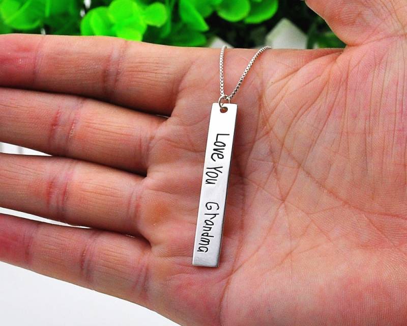Silber Vertical Bar Halskette Handschrift Personalisiert, Benutzerdefinierte Siganature Gravieren Zeichnung Kunstwerk Anhänger, Memorial Schmuck von weimeiOrnaments