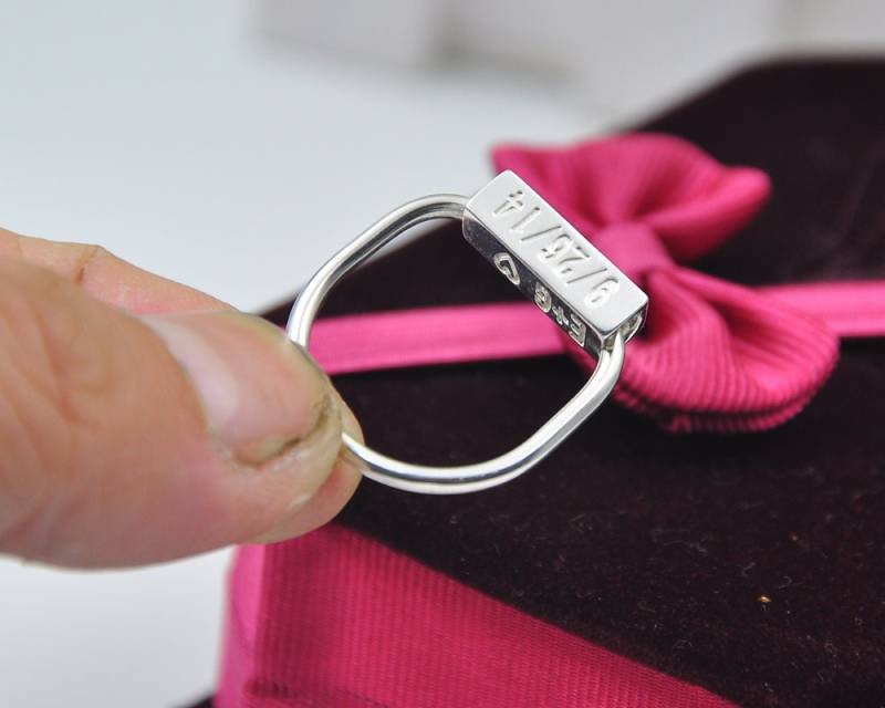 Sterling Silber Bar Ring, 3D Würfel Gravur Name Datum Stempel Benutzerdefinierte Gravierte Personalisierte Design Weihnachtsgeschenk von weimeiOrnaments