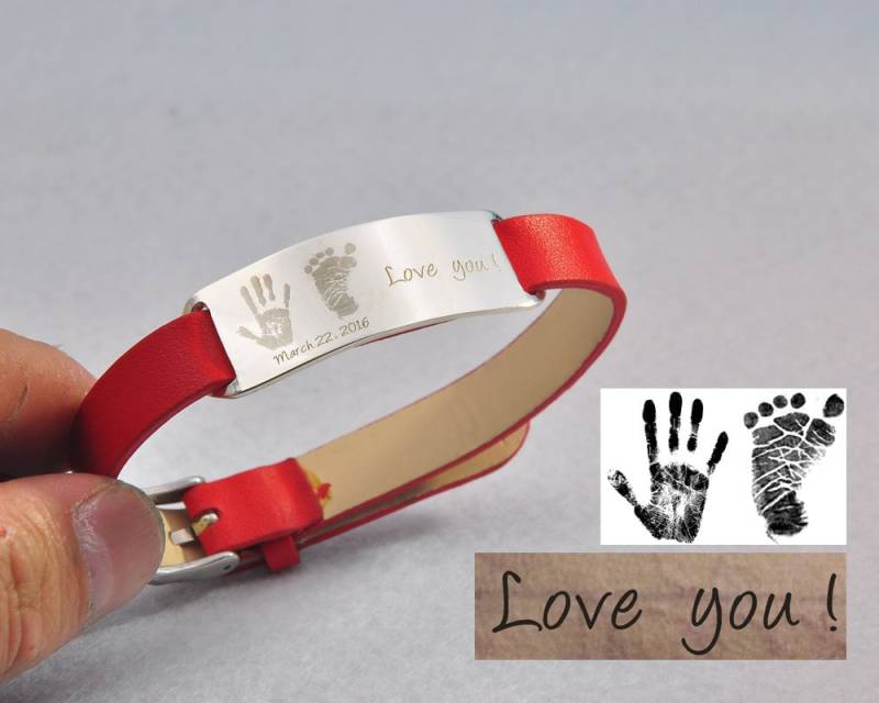 sterling Armband Mit Baby-Hand-Foot Drucken, Custom Hand Weder Armband, Personalized Id Bangle, Adjustable von weimeiOrnaments
