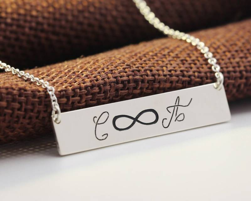 sterling Bar Halskette, Benutzerdefinierte Unendlichkeit Initial Halskette Mit Gravur, Personalisierte Handschrift Bar, Signature Memory Schmuck von weimeiOrnaments