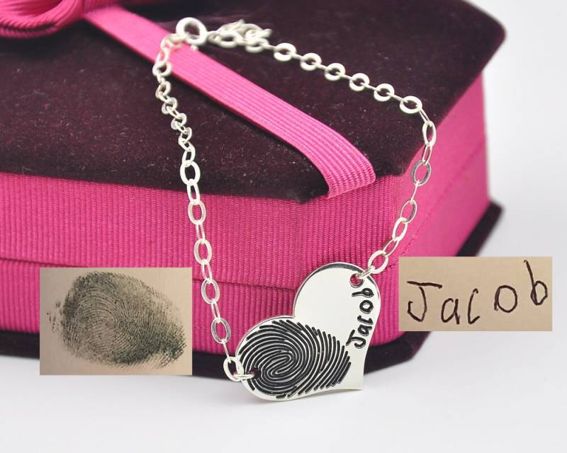 sterling Fingerprint Armband, Benutzerdefinierte Signatur Armband Gravur Personalisierte Herz-Armband, Handwritting Speicher Schmuck, Mutter Geschenk von weimeiOrnaments