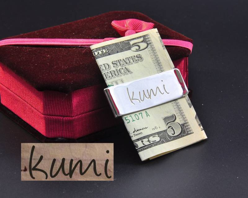 sterling Geldklammer Mit Ihrer Unterschrift, Benutzerdefinierte Handgeschriebene Gravur, Personalisierter Qr-Code, Überraschungs Geheime Nachricht von weimeiOrnaments