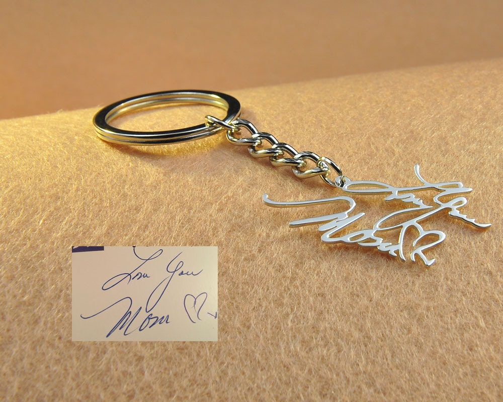 sterling Handgeschriebenen Schlüsselanhänger, Benutzerdefinierten Namen Personalisierte Typenschild Memorial Unterschrift Schmuck Für Männer von weimeiOrnaments