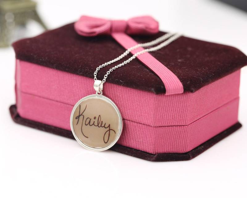 sterling Signatur Loket, Benutzerdefinierte Hand Geschrieben Namenskette, Personalisierte Handschrift Scheibe, Retro-Memmorial-Schmuck von weimeiOrnaments