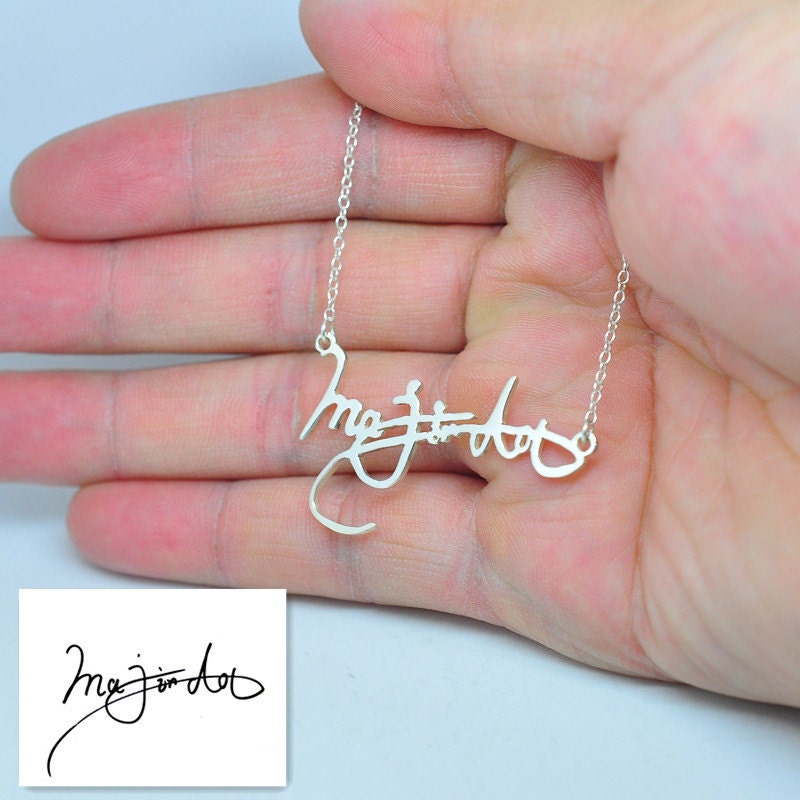 sterling Silber Signature Halskette, Personalzied Handschrift, Hand Cut Out Name Benutzerdefinierte Typenschild Anhänger, Brautjungfer Schmuck sterling Silber Signature Halskette, Personalzied Handschrift, Hand Cut Out Name Benutzerdefinierte Typenschild Anhänger, Brautjungfer Schmuck von weimeiOrnaments