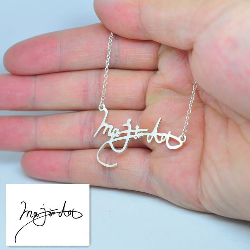 sterling Silber Signature Halskette, Personalzied Handschrift, Hand Cut Out Name Benutzerdefinierte Typenschild Anhänger, Brautjungfer Schmuck von weimeiOrnaments