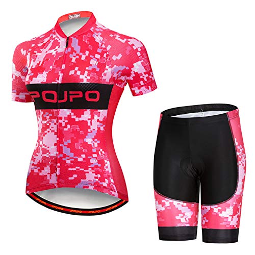 Radtrikot Damen Set Kurzarm Sommer Rennrad Trikot Set Damen Radbekleidung Fahrradbekleidung 4D Gel Gepolstert Fahrradtrikot Set von Weimostar