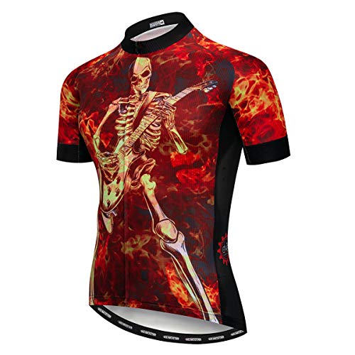 Weimostar Radtrikots Herren Atmungsaktiver Schädeldruck Kurzarm-Fahrradhemden mit 3 hinteren Taschen Rückensicherheitsreflexstreifen von Weimostar