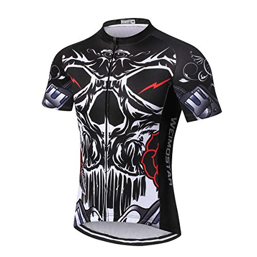 Weimostar Radtrikots Herren Atmungsaktiver Schädeldruck Kurzarm-Fahrradhemden mit 3 hinteren Taschen Rückensicherheitsreflexstreifen von Weimostar