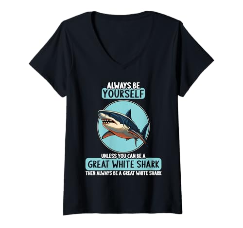 Damen weiße Haie weißer Hai T-Shirt mit V-Ausschnitt Damen weiße Haie weißer Hai T-Shirt mit V-Ausschnitt von weiße Haie weißer Hai Tier Shop