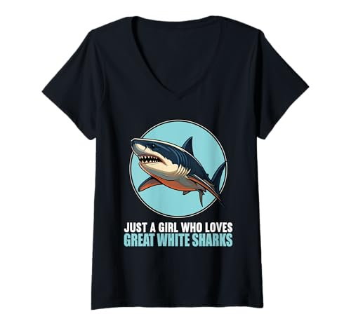 Damen weiße Haie weißer Hai T-Shirt mit V-Ausschnitt Damen weiße Haie weißer Hai T-Shirt mit V-Ausschnitt von weiße Haie weißer Hai Tier Shop
