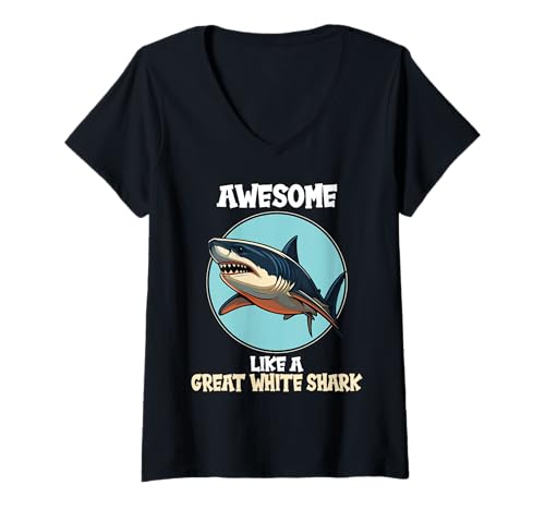 Damen weiße Haie weißer Hai T-Shirt mit V-Ausschnitt Damen weiße Haie weißer Hai T-Shirt mit V-Ausschnitt von weiße Haie weißer Hai Tier Shop