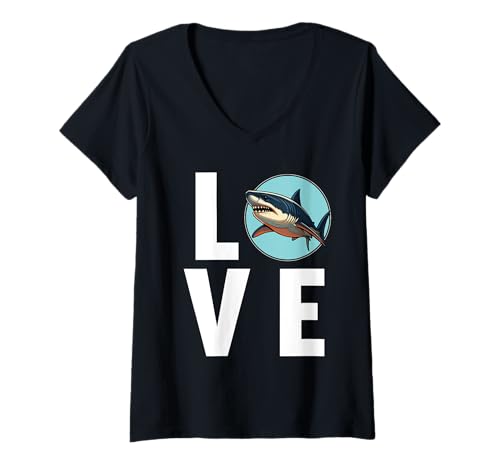 Damen weiße Haie weißer Hai T-Shirt mit V-Ausschnitt Damen weiße Haie weißer Hai T-Shirt mit V-Ausschnitt von weiße Haie weißer Hai Tier Shop