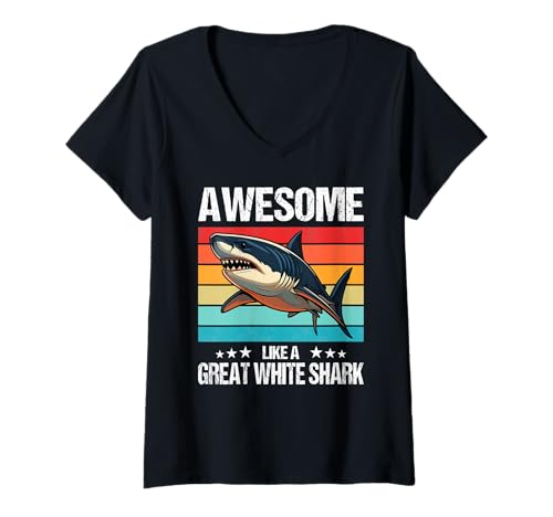Damen weiße Haie weißer Hai T-Shirt mit V-Ausschnitt Damen weiße Haie weißer Hai T-Shirt mit V-Ausschnitt von weiße Haie weißer Hai Tier Shop