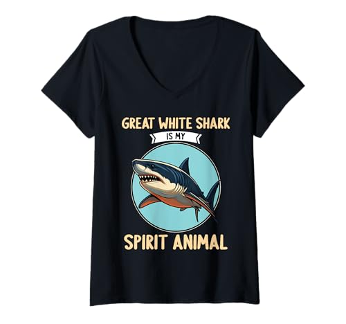 Damen weiße Haie weißer Hai T-Shirt mit V-Ausschnitt Damen weiße Haie weißer Hai T-Shirt mit V-Ausschnitt von weiße Haie weißer Hai Tier Shop