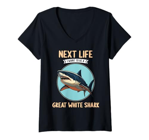 Damen weiße Haie weißer Hai T-Shirt mit V-Ausschnitt Damen weiße Haie weißer Hai T-Shirt mit V-Ausschnitt von weiße Haie weißer Hai Tier Shop