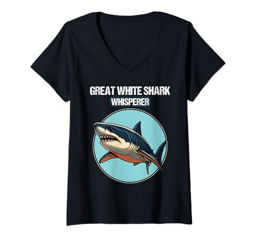 Damen weiße Haie weißer Hai T-Shirt mit V-Ausschnitt Damen weiße Haie weißer Hai T-Shirt mit V-Ausschnitt von weiße Haie weißer Hai Tier Shop
