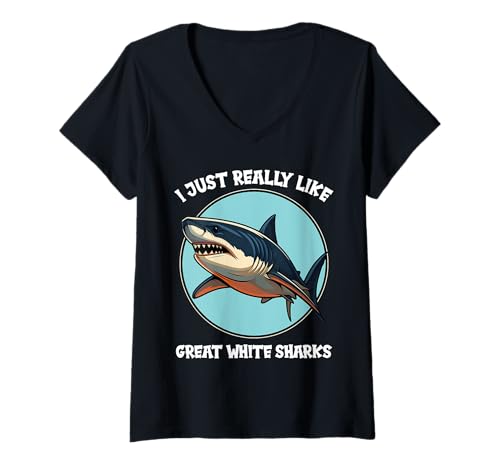 Damen weiße Haie weißer Hai T-Shirt mit V-Ausschnitt Damen weiße Haie weißer Hai T-Shirt mit V-Ausschnitt von weiße Haie weißer Hai Tier Shop