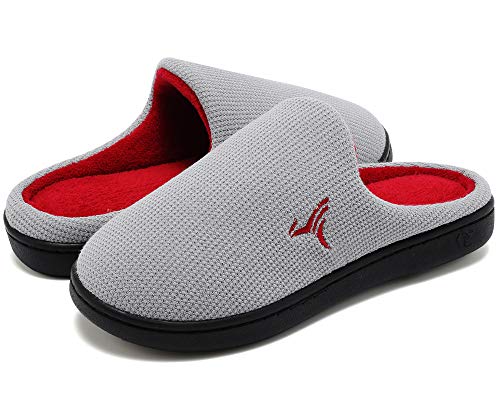 welltree Herren Hausschuhe Damen Haus Weichem Plüsch Memory Foam Winter Indoor Schlafzimmer Warme Baumwolle Schuhe Anti-Slip grau rot 44/45 von welltree