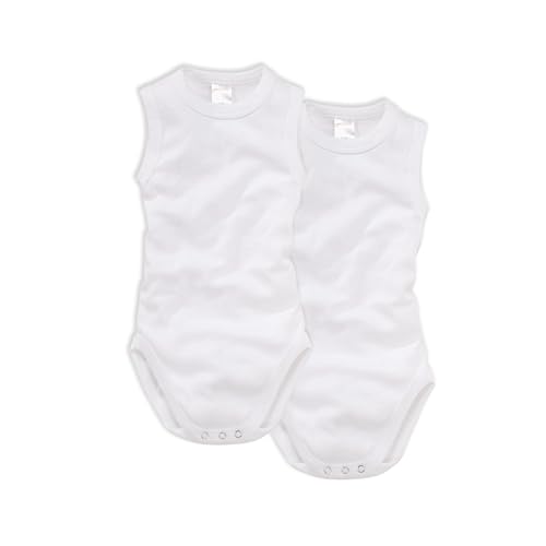 wellyou – Body ohne Arm Baby & Kinder aus 100% Baumwolle – Babybody für Mädchen & Jungen – 2er Set ärmellose Baby Bodys in Größe 50-134 – Made in EU (Weiß | gr 104-110) von wellyou