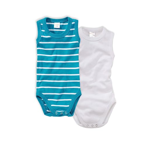 wellyou Baby und Kinder babybody ohne Arm mädchen und junge aus 100% Baumwolle, body 2er Set in türkis weiß 56-62, made in Europe von wellyou