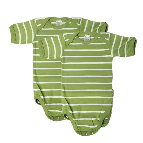 wellyou – Kurzarmbody Baby & Kinder aus 100% Baumwolle – Babybody für Mädchen & Jungen – 2er Set Kurzarm Baby Body in Größe 50-134 – Made in EU (Grün Weiss | gr 80-86) von wellyou