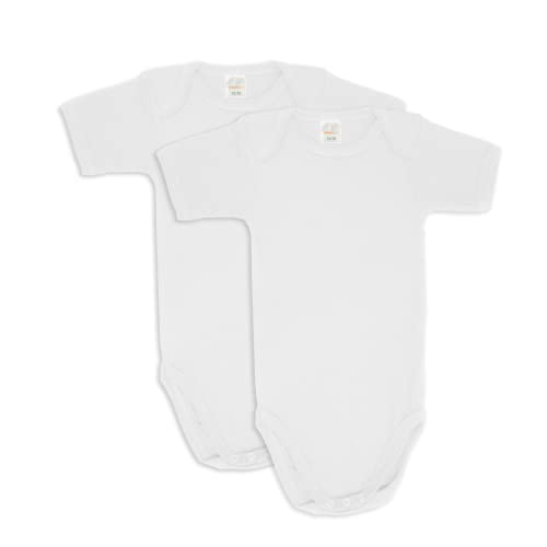 wellyou - Baby Body Kurzarm aus 100% super weicher Baumwolle - 2er Set Kurzarm Body Baby für Mädchen und Jungen - Kinder Kurzarmbody - Erstklassiger Babybody - Made in EU (Weiss - Gr. 92-98) von wellyou