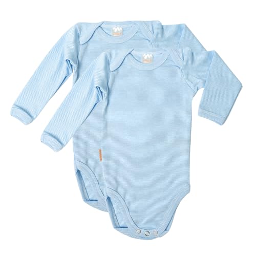 wellyou, 2er Set Kinder Baby-Body Langarm-Body, hell-blau weiß gestreift, Geringelt, für Jungen und Mädchen, Feinripp 100% Baumwolle, Größe 116-122 von wellyou