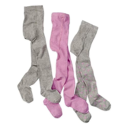 wellyou – Kinder Strumpfhosen Mädchen – 3er Set Baby-Strumpfhosen in Rosa Uni, Grau Uni & gepunktet – Baumwollstrumpfhosen aus Ökotex zertifizierten Materialien (gr 74-80 | 6-12 Monate) von wellyou