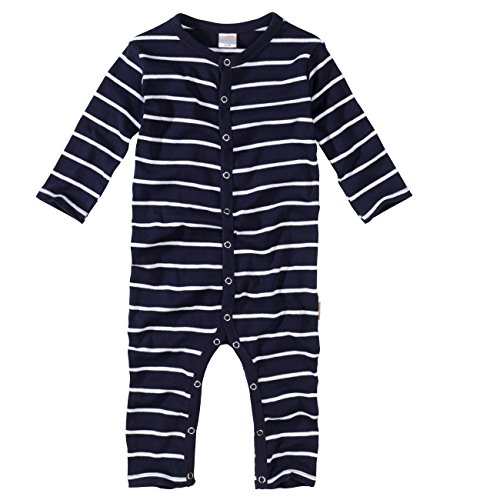 wellyou, Schlafanzug, Pyjama für Jungen und Mädchen, Einteiler Langarm, Baby Kinder,gestreift, Geringelt, Feinripp 100% Baumwolle, Made in Europe (Marine-blau Weiss | gr 56-62) von wellyou