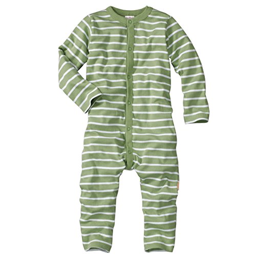 wellyou, Schlafanzug, Pyjama für Jungen und Mädchen, Einteiler langarm, Baby Kinder, grün weiß gestreift, geringelt, Feinripp 100% Baumwolle, Größe 68 - 74 von wellyou