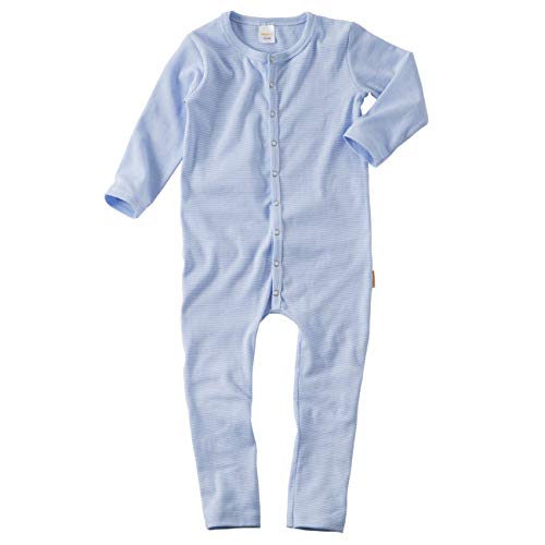 wellyou, Schlafanzug, Pyjama für Jungen und Mädchen, Einteiler langarm, Baby Kinder, hell-blau weiß gestreift, geringelt, Feinripp 100% Baumwolle, Größe:116 - 122 Blau von wellyou