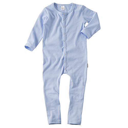 wellyou, Schlafanzug, Pyjama für Jungen und Mädchen, Einteiler langarm, Baby Kinder, hell-blau weiß gestreift, geringelt, Feinripp 100% Baumwolle, Größe:128 - 134 Blau von wellyou