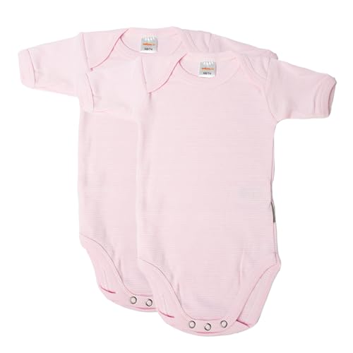 wellyou | 2er Set Kinder Baby-Body Kurzarm-Body | rosa weiß gestreift | Geringelt | Feinripp 100% Baumwolle | Größe 68-74, Made in Europe von wellyou