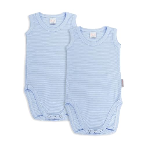wellyou – Baby Body ohne Arm aus 100% super weicher Baumwolle – 2er Set Kinder Body Ärmellos für Mädchen & Jungen - Body Baby Kurzarm - Babybody Made in EU - Kurzarmbody (Hellblau Wieß - Gr. 104-110) von wellyou